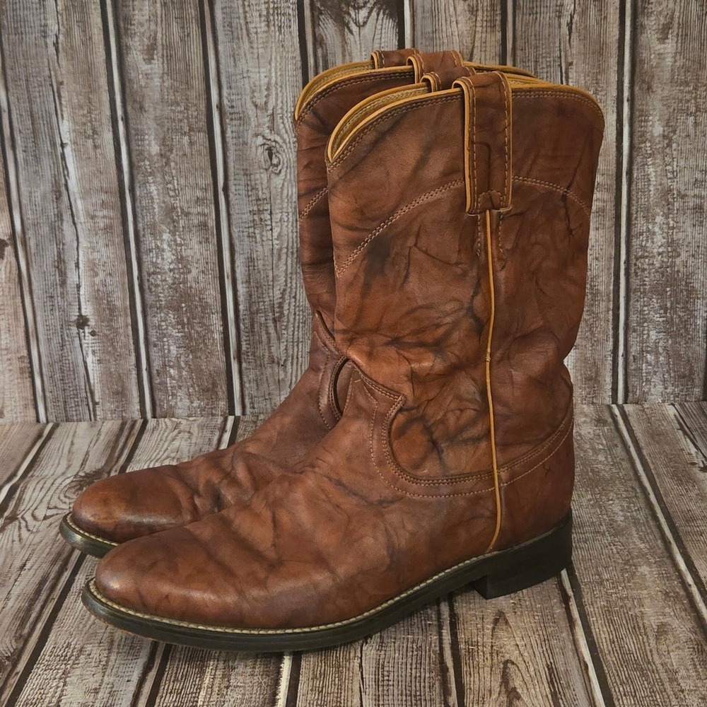 Sz 8 B Womens Justin 3163 Marbled Brown Leather Western Cowboy Boots Excellent